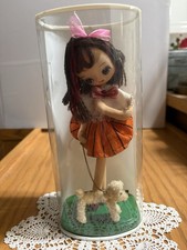 Retro 1960's Japanese Big Eye Stockinette Doll w/Dog & Chain NEW in Container picture