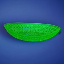 ANTIQ RARE Vaseline Glass Celery Boat Central Glass Company #775 Pressed Diamond picture