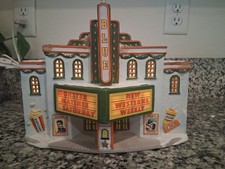 Vintage 1998 Lemax The Blue Movie Theater Christmas Village Light Up picture