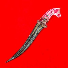 Vintage Indo-Persian Mughal Islamic Jeweled Crystal Gold Damascus Pesh-Kabz Kard picture