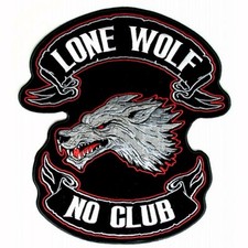 Lone Wolf No Club DELUXE BIKER PATCH Iron-On Embroidered Large Patch picture