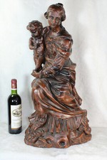 XL Antique french chalkware statue madonna child angels base  picture