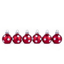 SET OF 6 Glass Christmas Ornaments Small Glass Bauble Ornaments, Red Polka Dot picture