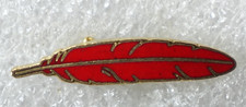 Red Feather Pin – Stylized Gold Outline Decorative Symbolic Brooch Badge Small picture