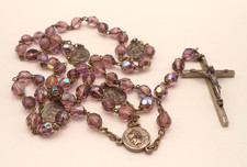 Vintage Italy Roma Rosary Amethyst Purple Aurora Borealis Glass 4 Basilicas 22