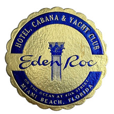 c1940s Eden Roc Hotel Cabana Yacht Club Miami FL Gold Foil 3.75