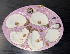 Vintage Two's Company Hand Painted Lavender Color Oyster Serving Dish Plate picture