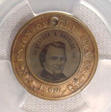 1860 Stephen A. Douglas Campaign Ferrotype Medal DeWitt-SD 1860-41 PCGS AU58 picture