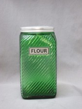 VINTAGE Owens Illinois Diagonal Ribbed GREEN Glass 7-1/4