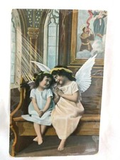 Early 1900s Postcard: Two Angel Girls in Church picture