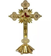  Beige & Gold Catholic Altar Standing Wall Jesus  Crucifix INRI Jerusalem 8.2