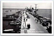 Santa Cruz California Municipal Wharf RPPC 1940s 1950s Cars Boats W-46 picture