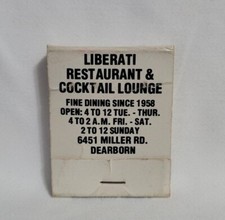 Vintage Matchbook Liberati Restaurant Lounge Bar Dearborn Michigan Advertising picture