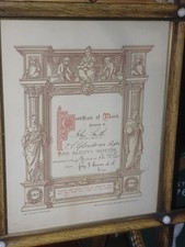Framed 1888 Victorian Certificate of Merit Crewe Arthur West Frame Antique picture