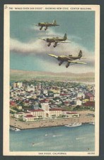 Ca 1936 PPC San Diego Ca Wings Over San Diego Showing Civic Center Building picture
