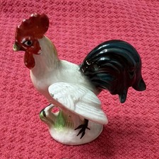 Porcelain Japanese Rooster Chicken Figurine Statue Decor White Black Red M-760 picture