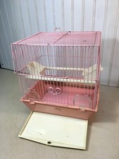 VTG. pink bird cage metal and plastic with feeders cottage chic HOEI JAPAN picture