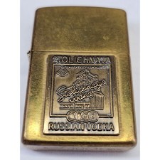 Zippo Stolichnaya Russian Vodka Lighter Unisex OS Brass Good 1998 Vintage B XIV picture