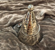 VINTAGE ART DECO Silver Tone Metal CONE Inkwell Ink Pot Pyramid 9cm picture