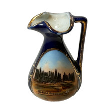 BEAUMONT Oil Field TX TEXAS ANTIQUE Souvenir China COBALT TRINKET VASE picture