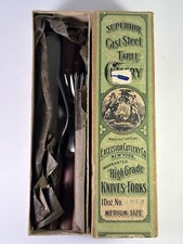 RARE 1890'S EXCELSIOR CUTLERY CO NEW YORK ORIG BOX + 6 KNIFES + 6 FORKS VTG WOW picture