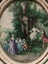 Vintage French Rococo Style Art Print Miniature in Ornate Frame Decor picture