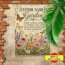 Botanical Backyard Into The Garden I Go Butterfly Floral Art Metal Sign 8x12 picture
