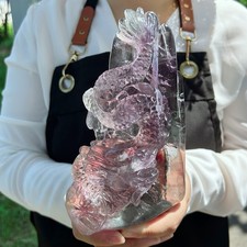 2.55LB Natural top fluorite quartz crystal hand carved dragon healing G8012 picture
