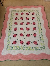Vintage 11 Piece Britannica Home Fashions Ladybug Quilt Pillows Shams Curtains  picture