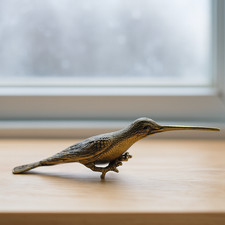 Vintage Bronze Bird Figurine Antique Peruvian Hummingbird Sculpture 1980s 4'' picture