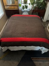 Vintage Baron Woolen Mills Brown Wool Camp Blanket Red Stripes Cabin Throw 80x90 picture