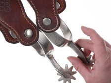 Antique August Buermann Engraved longhorn spurs Star steel silver picture