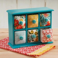 The Pioneer Woman Vintage Floral 6-Drawer Spice & Tea Box Teal Colorful picture