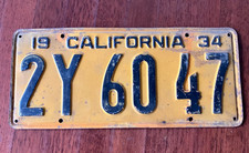 Vintage 1934 Yellow California License Plate 2Y 60 47 picture