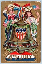 1909 4th of JULY 1776 LIBERTY BELL CHILDREN AMERICAN FLAGS PATRIOTIC POSTCARD picture