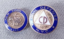 Two Vintage City Of New York Lapel Pin 1/10 10K & NYC CIVIL DEFENSE Pin picture