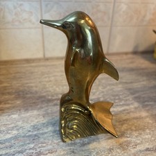 VTG Dolphin Brass figure  Standing Riding Wave Surfing 5.5 inches tall dolphin picture