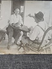 c1909 RPPC Two Men Playing Cards Porch Gambling Working Men Cherry Creek NY picture