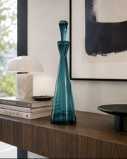 MCM Krosno Poland teal blue conical decanter with stopper and original sticker picture