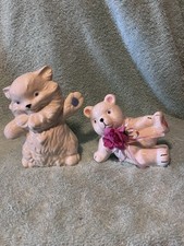 Vintage White Ceramic Anthropomorphic Kitten And Teddy Bear Figures  picture