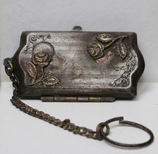 Vintage Antique  Powder Compact Floral Top with Silver Tone Buff Unmarked Case picture