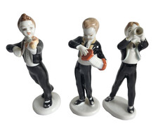 VTG Set of 3 Hungarian Hollohaza Boy Playing Instruments Porcelain Figurines EUC picture