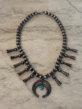 Very Old Old Pawn Navajo 4 Prong Squash Blossom Necklace On Foxtail Chain picture