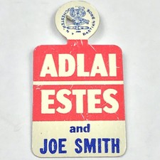 1956 Adlai Stevenson Estes and Joe Smith Fold Over Political Pin Button picture