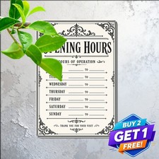 Storefront Business Operating Hours Schedule Plaque Metal Tin Sign 8x12 picture