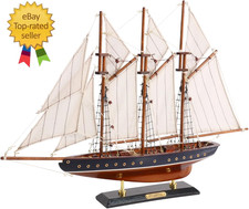 19-Inch Atlantic Sailboat Deco, Wooden Schooner Model Ship, Yacht Replica, Nauti picture