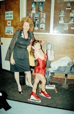 1991 Woman and Young Girl Figure Skater Red Costume Photo 35mm Negative picture