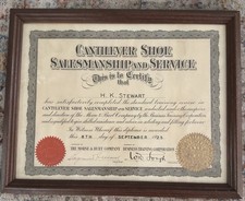 1925 Cantilever Shoe Salesmanship Certificate Diploma Antique Framed Wax Seal picture