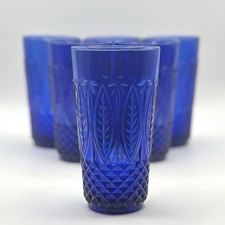 6 Vintage Avon Royal Sapphire Cobalt Blue Glass Tumblers picture