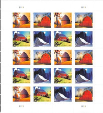 2021 USPS POSTCARD RATE STAMPS BARNS 5 sheets of 20 -100 pcs  picture